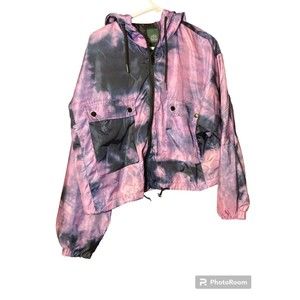 Wild Fable Hooded Full Zip Windbreaker Jacket Purple Black Tie Dye Size S